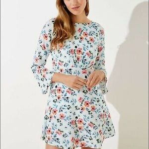 Loft light blue floral bell sleeves dress